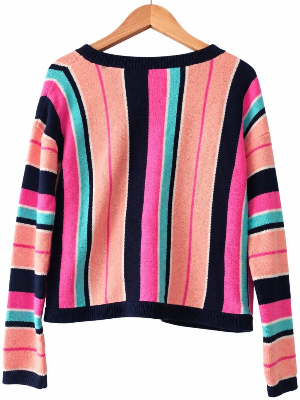 Lilly Pulitzer Multicolor Striped Knit Crewneck Sweater Pink Aqua Preppy S